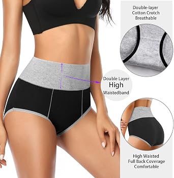 ASIMOON Women's High Waisted Cotton Underwear Tummy Control Panties Soft Full Coverage Ladies Briefs