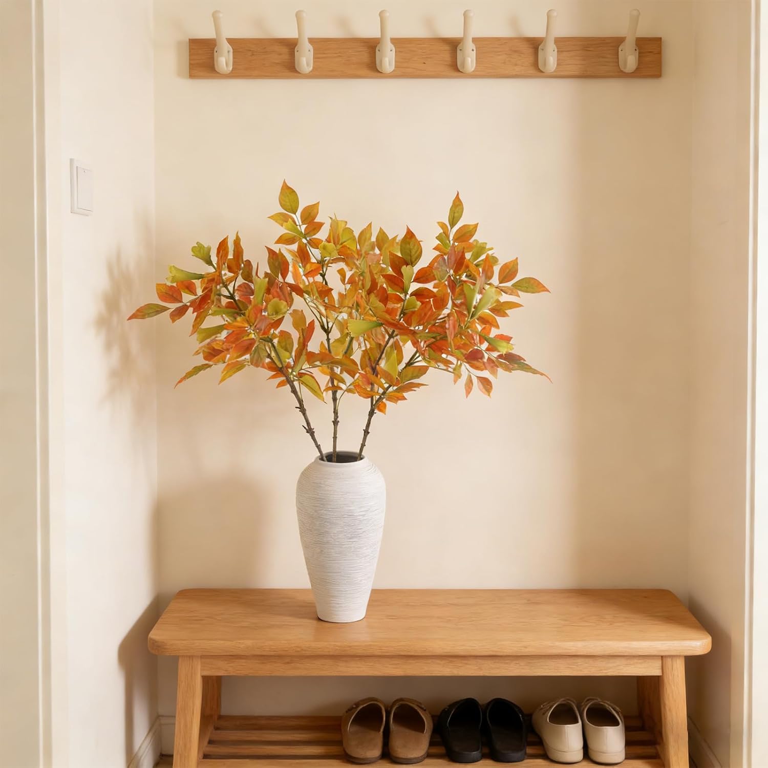 3 Pcs Artificial Greenery Plants Stems, 35" Indoor Fake Autumn Plants Faux Lacquer Tree Branches for Vase Table Fireplace Cabinet Floor Livingroom Kitchen Festivals Home Decor (Autumn Color)