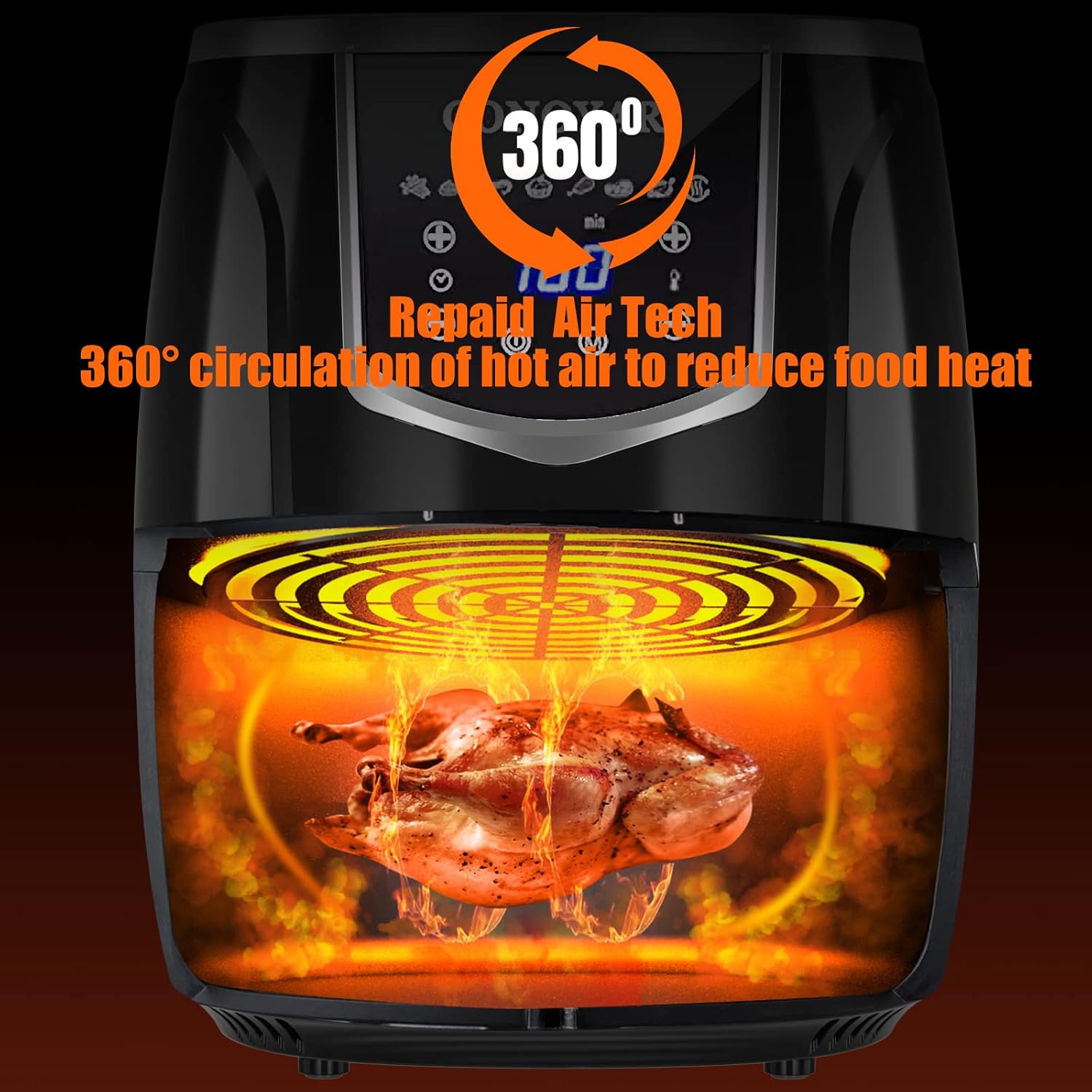 CONOYAR Friggitrice ad Aria 4.5L XXL, Friggitrice ad Aria Calda Senza Olio 1300W, Friggitrice ad Aria con Touch Screen LED Digitale e 8 Programmi, Controllo Preciso della Temperatura con Ricetta, Nero CONOYAR Friggitrice ad Aria 4.5L XXL, Friggitrice ad Aria Calda Senza Olio 1300W, Friggitrice ad Aria con Touch Screen LED Digitale e 8 Programmi, Controllo Preciso della Temperatura con Ricetta, Nero