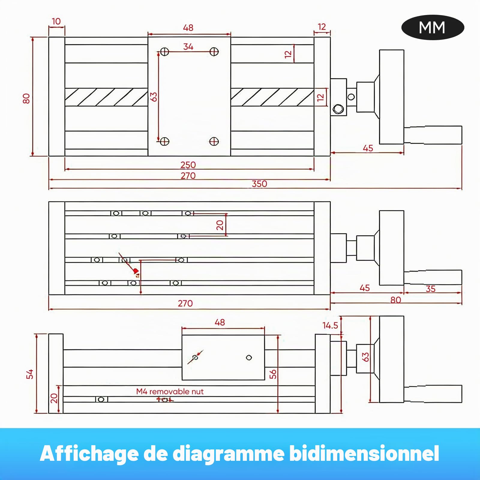 Guidage Linéaire, Rails Linéaires De 200 Mm Guidage Manuel De Haute Précision Avec Volant De Blocage Vis à Billes ±0,05 Mm Table Pour Transformation D'équipements CNC