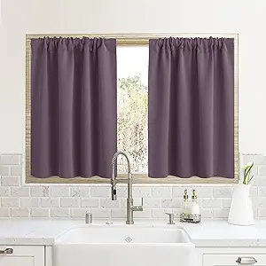 RYB HOME Small Window Curtains for Kitchen, Thermal Insulated Privacy Shades for Bedroom Basement Bathroom Door Half Window Tiers, Width 34 x Length 24 inch, 2 Panels, Plum