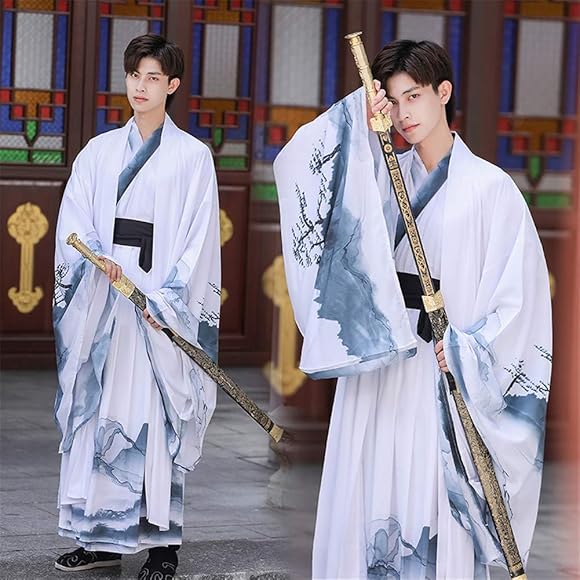 [トーダー] 漢服 メンズ コスチューム コスプレ コスチューム チャイナ服男性用 男子唐装3点セット 古風中華服 団体服 侠客写真撮影 演劇 仮装  演出服装 学園際 文化際 イベント 舞台ステージ 仮装 パーティー (ホワイト,S)