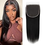 BEEOS 6x6 HD Lace Closure Only, Pre Plucked Straight Human Hair 0.10mm Ultra-thin Melted Invisible Swiss Lace Closure 16 Inch
