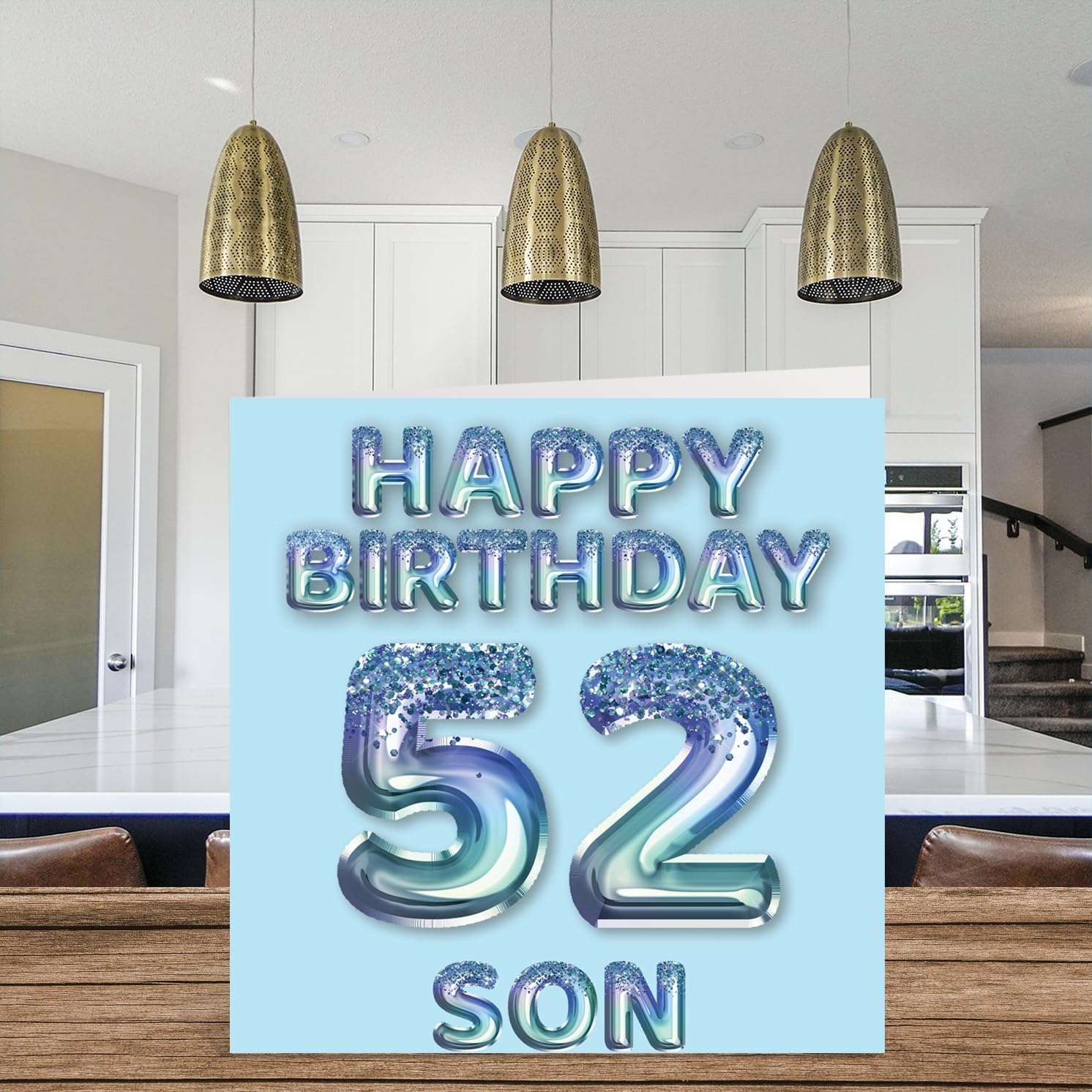52nd Birthday Card for Son, Blue Glitter Party Balloons, Happy Birthday Cards for 52 Year Old Son from Mom Dad Parents 145mm x 145mm Birthday Greeting Cards Gift