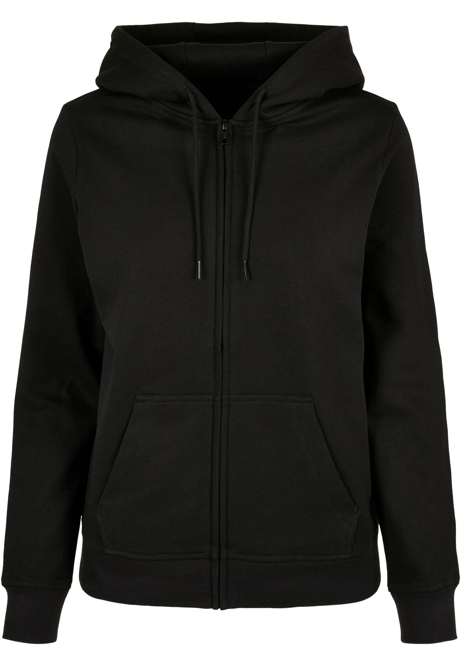 Build your Brand Women's Ladies Basic Zip Hoody Hooded Sweatshirt, Black, S