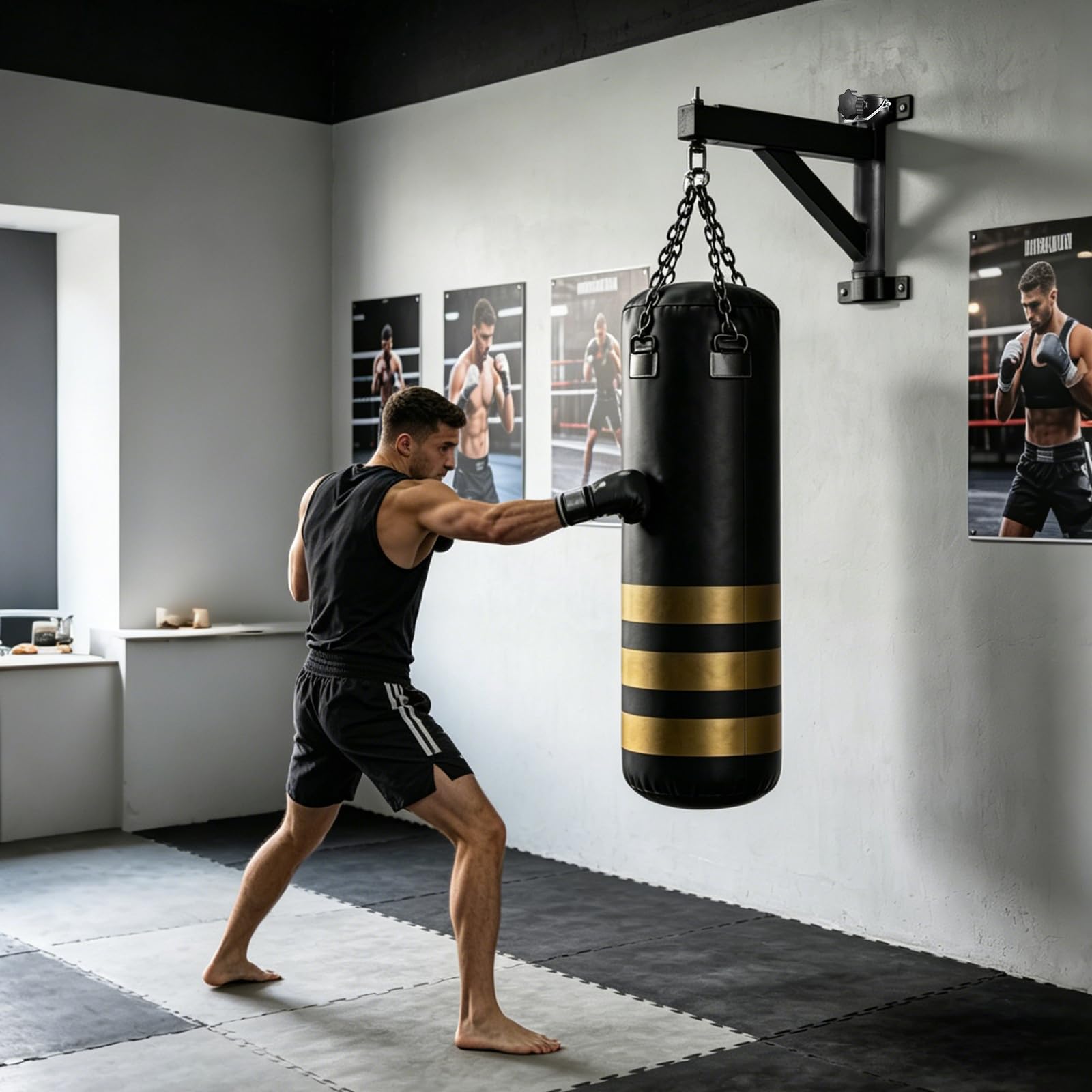 Supporto Sacco da Boxe, Sistema Montaggio con Rotazione 360° Silenziosa, Lunghezza 43-63cm, per Palestra, Casa