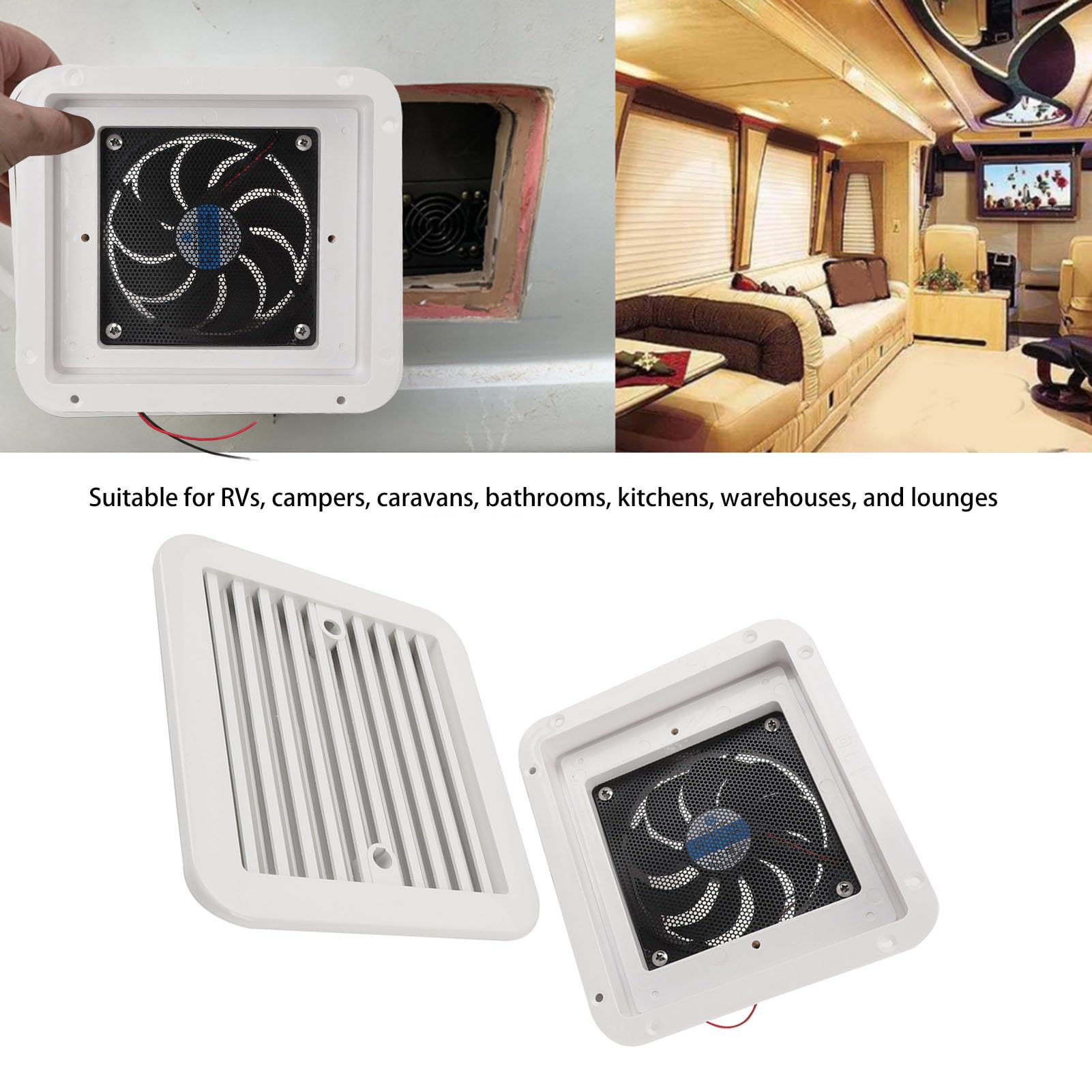 Fockety Wohnmobil Seitenlüftungsventilator, 24 V 3000 U/Min 1 Wege Starke Windseite Mount Ableitungslüfter RV Dachentlüftung mit Bildschirm, RV Seitenablüftungslüfter für