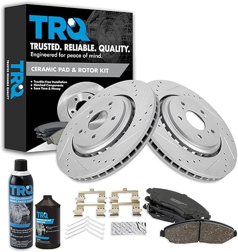 Miniatura 2 de TRQ Pastilla de freno de cerámica delantera y kit de rotor de rendimiento con productos químicos compatibles con Acura MDX