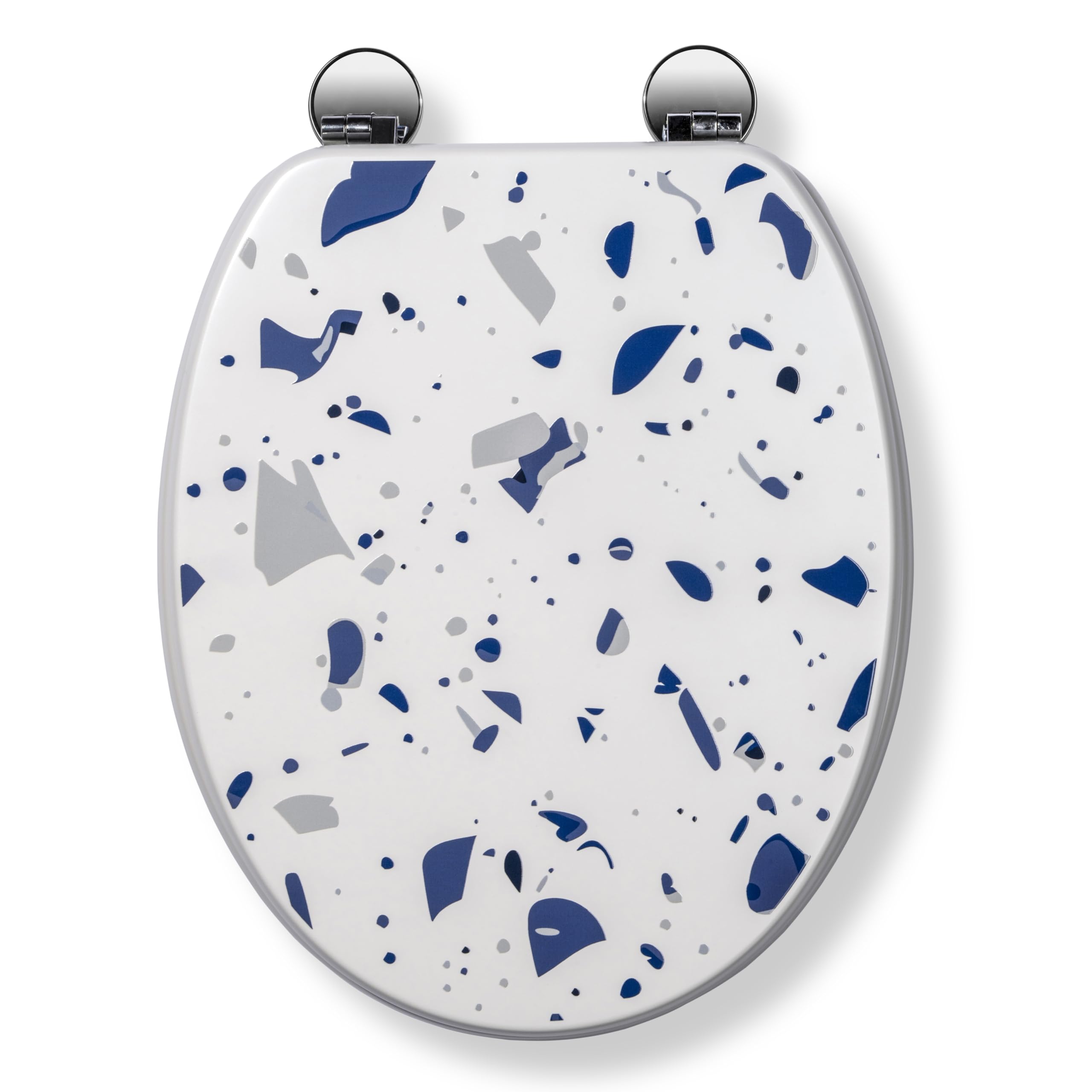 Croydex Blue Terrazzo Print Toilet Seat with Flexi-Fix Hinges - Antibacterial Coating, Durable FSC-Certified Wood and Fits Standard UK Pans, Modern White with Terrazzo Pattern โ image 1