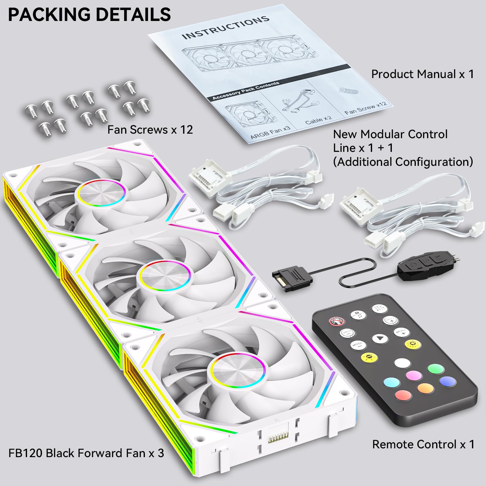 FB120 - Ventole di raffreddamento ARGB PC da 120 mm, design a specchio infinito, colori e telecomando da 16,8 m, controllo della velocità PWM, flusso d'aria elevato, giunzione/catena a