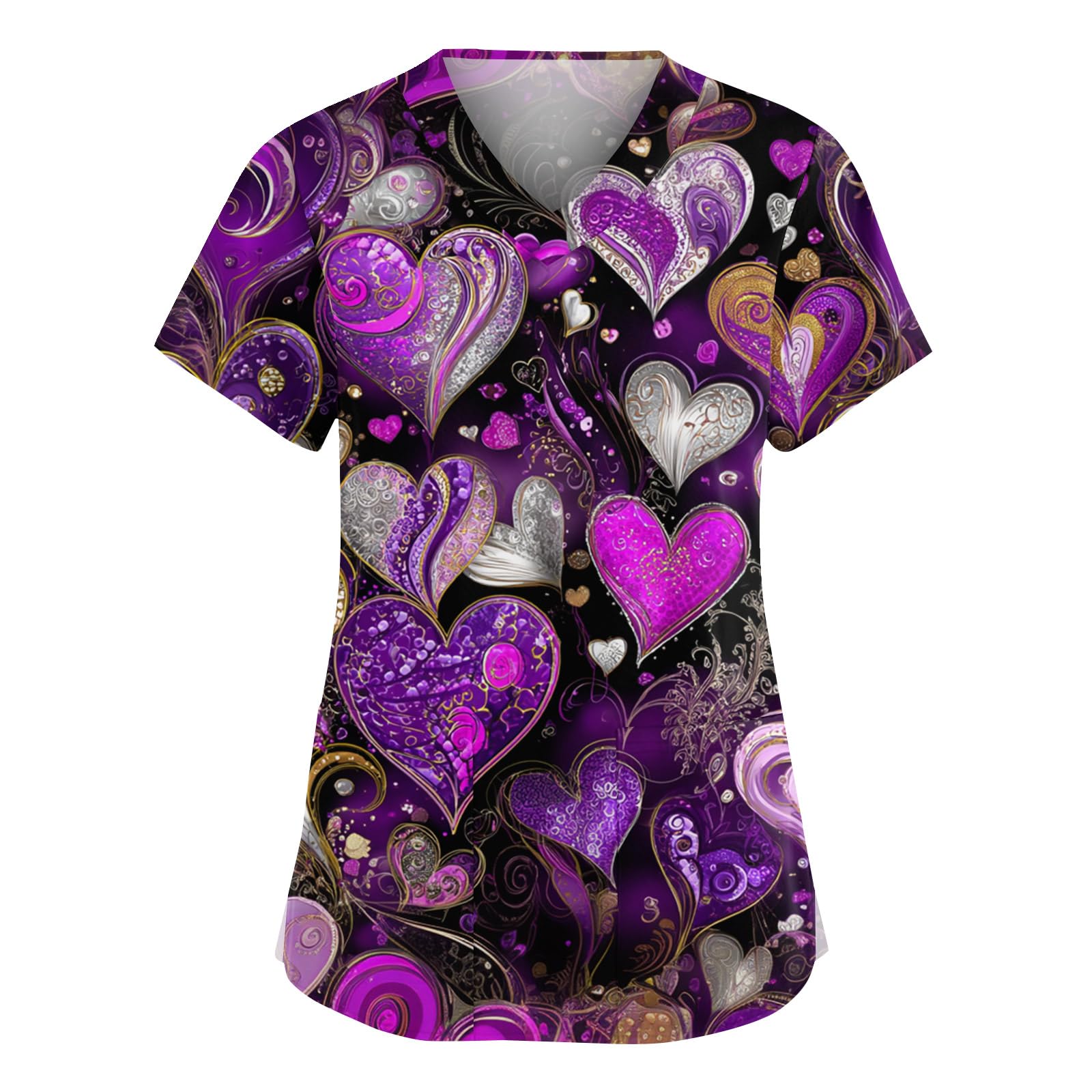 Valentines Day Scrub Tops Women Plus Size Short Sleeve V-Neck Love Heart Printed Nurse Working Uniforms with Pockets