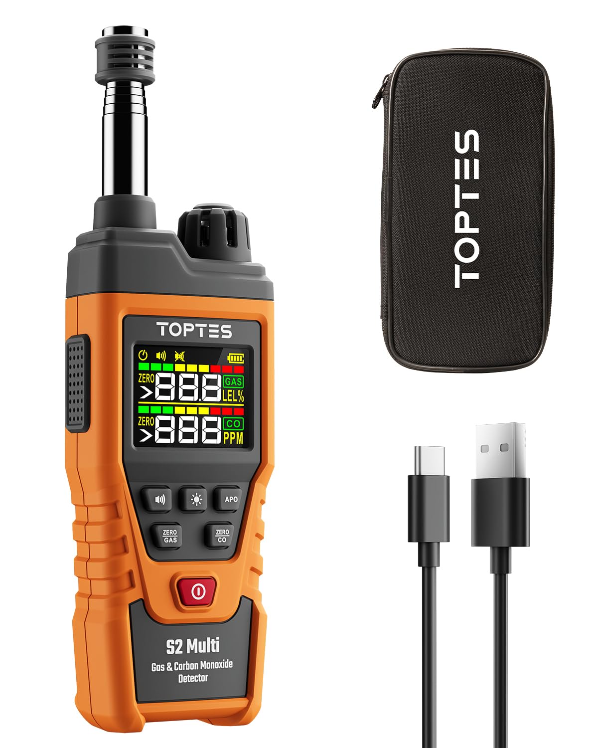 TopTes S2 Multi Gasmelder & Kohlenmonoxid Melder für Erdgas (Orange)