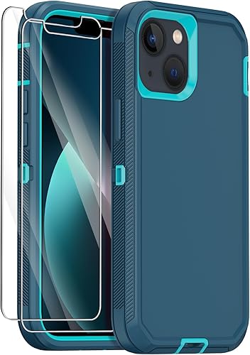 Annymall Funda para iPhone 13 con 2 protectores de pantalla, protección contra caídas a prueba de golpes, cuerpo completo, resistente, 3 capas,