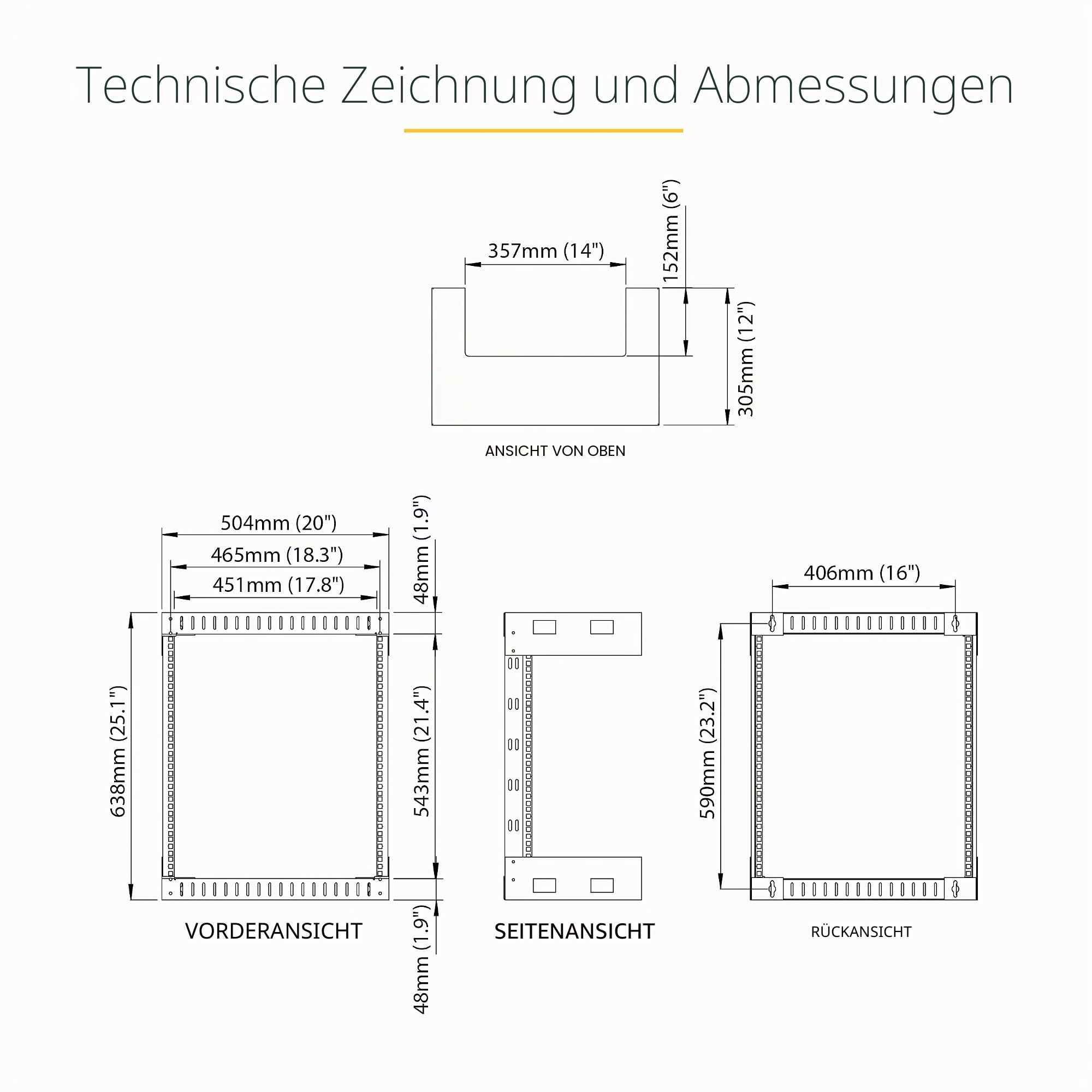 StarTech.com 2-Pfosten 12HE Heavy-Duty Wandmontage Netzwerk-Rack, 19" Open Frame Server Rack, 12" Tief, Wandmontage Daten-Rack für IT / AV / Patch Panel / Computer Geräte (RK12WALLO) | Open Frame Serverrack, Daten-Rack, für IT/AV/Patch Panel/Computer Gerä