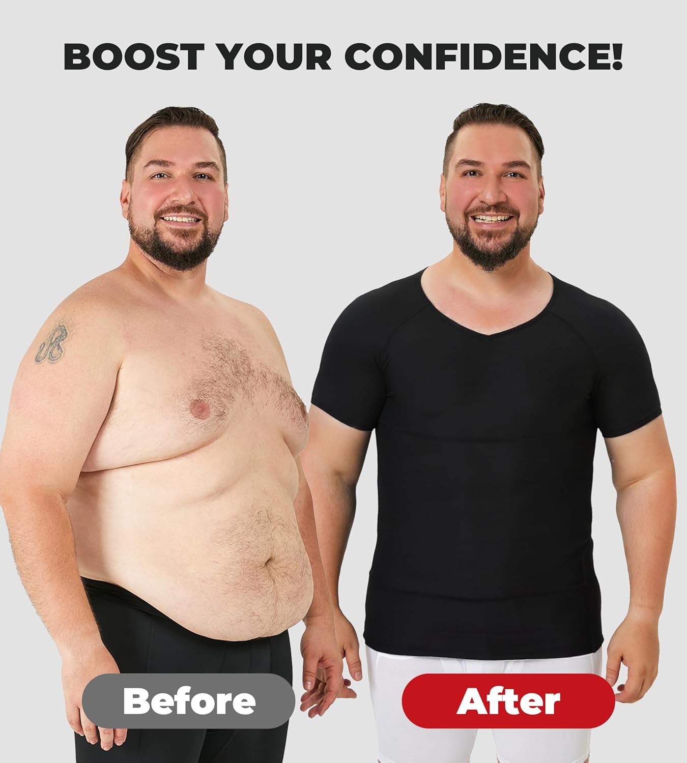 Men's Compression Shirt, V-Neck Slimming Body Shaper Short Sleeve Hide Gynecomastia Chest Underwear for Tummy Control - Image 2