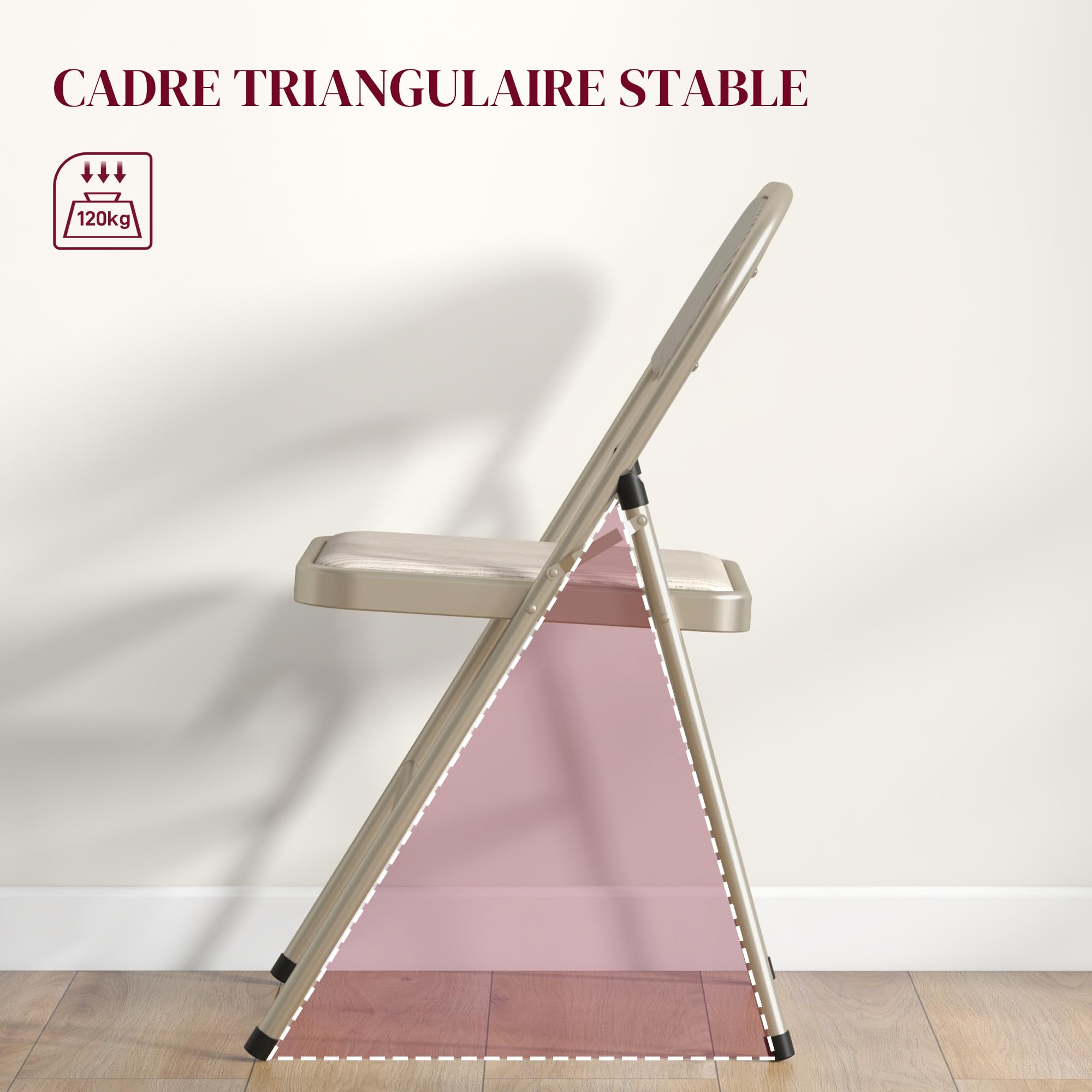 HOMCOM Lot de 4 chaises Pliantes chaises de Salle à Manger Portables Chaise Pliable d'intérieur avec Coussin en Lin et Cadre en Acier 45 x 46 x 78 cm Beige
