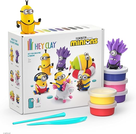 HEY CLAY Despicable Me Minions 15 Cans Set - Colourful Modelling Kids Air-Dry Clay Set 15 Cans with Sculpting Tools and Fun Interactive Instructions