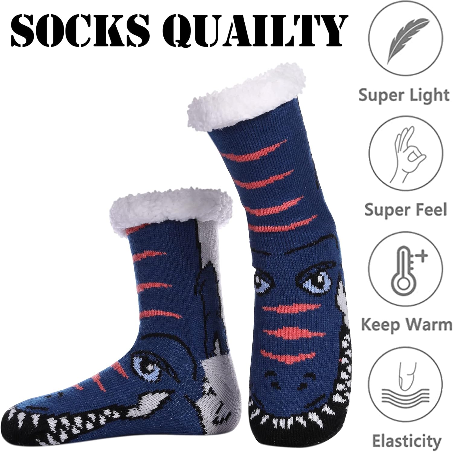 LINEMIN Mens Warm Slipper Socks Soft Cozy Fuzzy Fleece-Lined Winter Non Slip Indoor Christmas Socks - Image 4