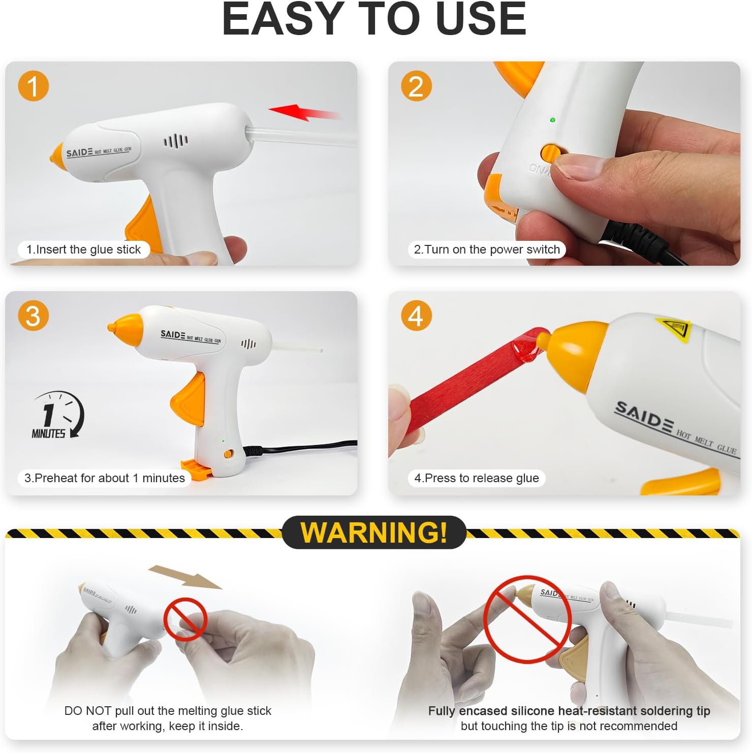 SAIDE Hot Glue Gun for Crafts Mini Glue Gun Kit Fast Heating Constant Temp 20W Corded 4V Anti-Drip 30 Glue Sticks DIY Home Repair Kids Adults Ergonomic Lightweight (White)