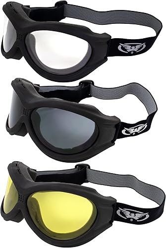 Global Vision Big Ben Over The Glasses (OTG) - Gafas para motocicleta y cuatrimoto, color amarillo humo claro, paquete de 3 unidades