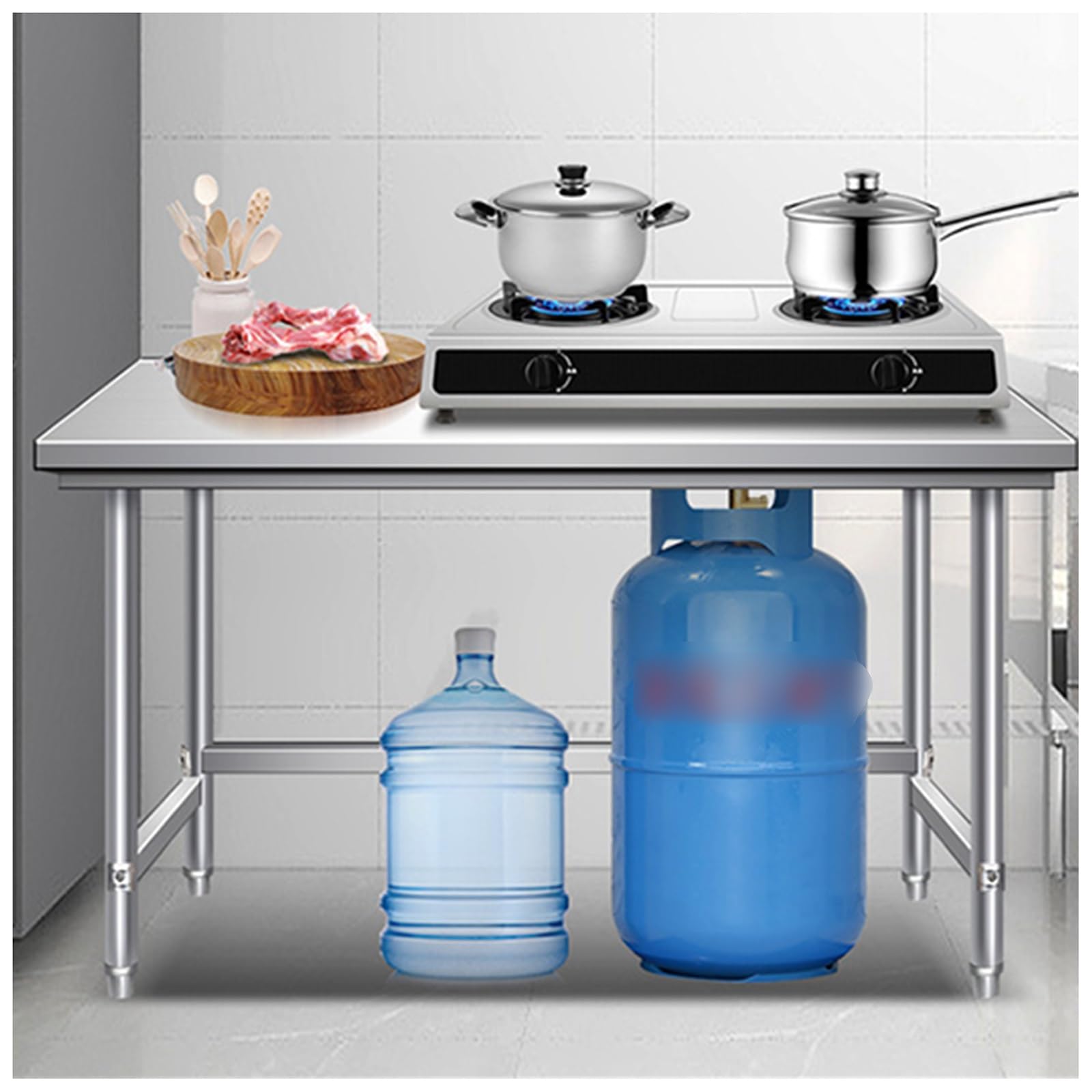 Extérieur Desserte Comptoir Épaissi Charge 200kg Structure Robuste Triangulaire Table Étanche en INOX Professionnel pour Hôtels Ateliers