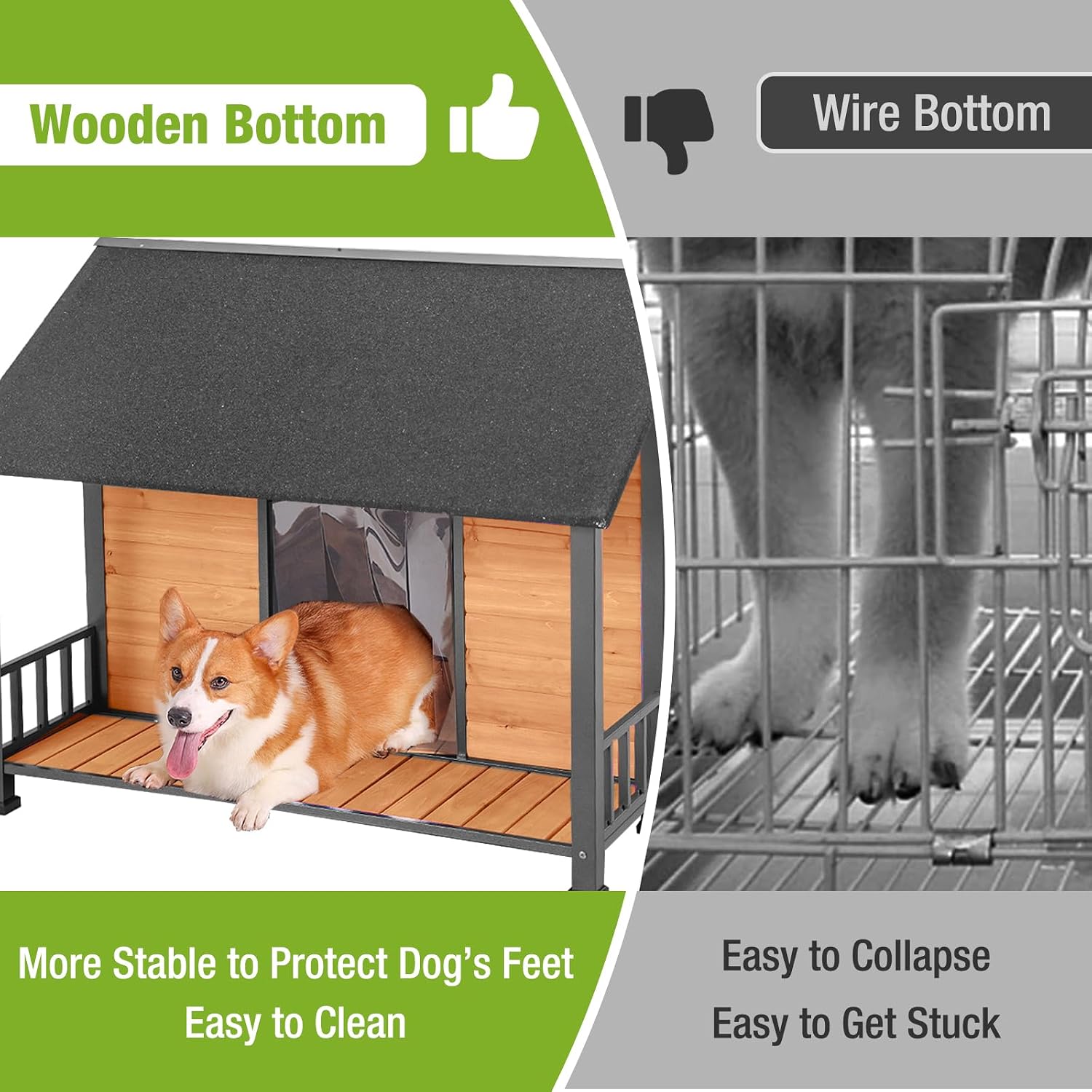 GUTINNEEN Extra Large Dog House Outdoor with Anti-Chewing Metal Frame for Large Breed Dogs, Wooden Dog Kennel with Asphalt Roof, Large Porch and Raised Feet, Weatherproof Dog Shelter Outside