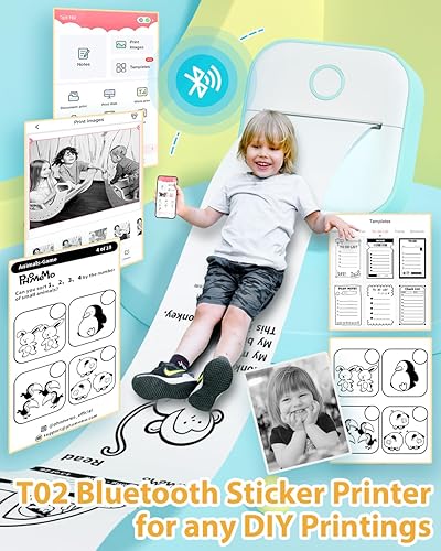 Miniatura 2 de Phomemo T02 Impresora sin tinta con 3 rollos de papel, mini impresora de calcomanías para impresora Bluetooth térmica de bolsillo para notas de