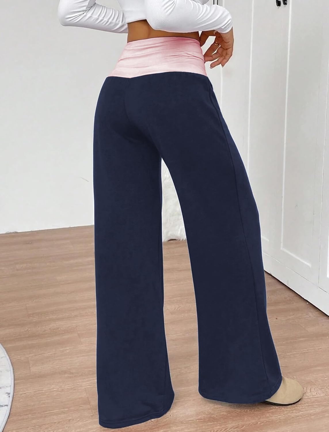 ZAFUL Casual Lounge Yoga Pants for Women Foldover Wide Leg Sweatpants Leggings Y2K Straight Leg Pants