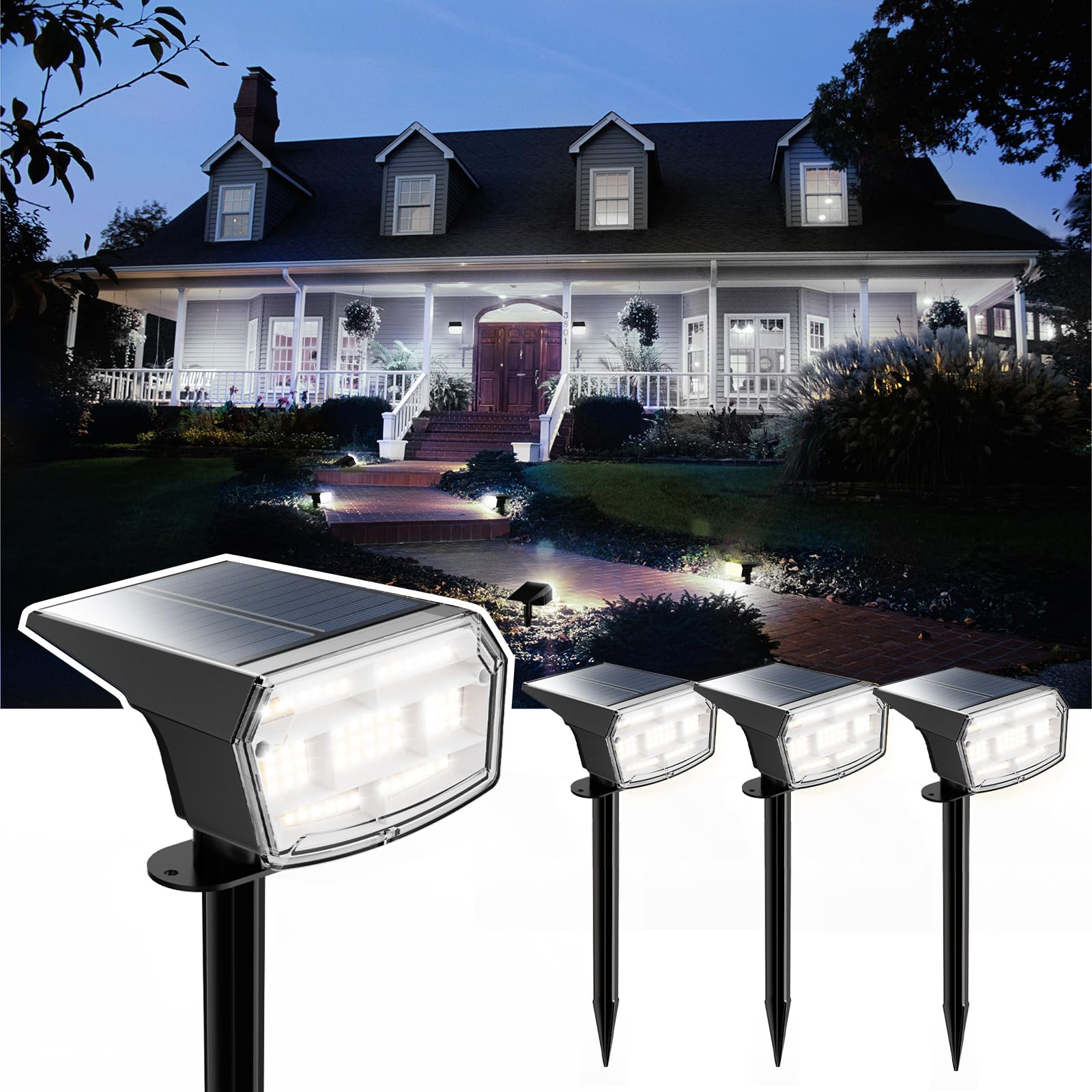 HIBOITEC Solar Spot Lights Outdoor 4 Packs 59LED Solar Lights Outdoor Garden Uplights Waterproof Adjustable Brightness Dusk to Dawn for Outside Yard Trees