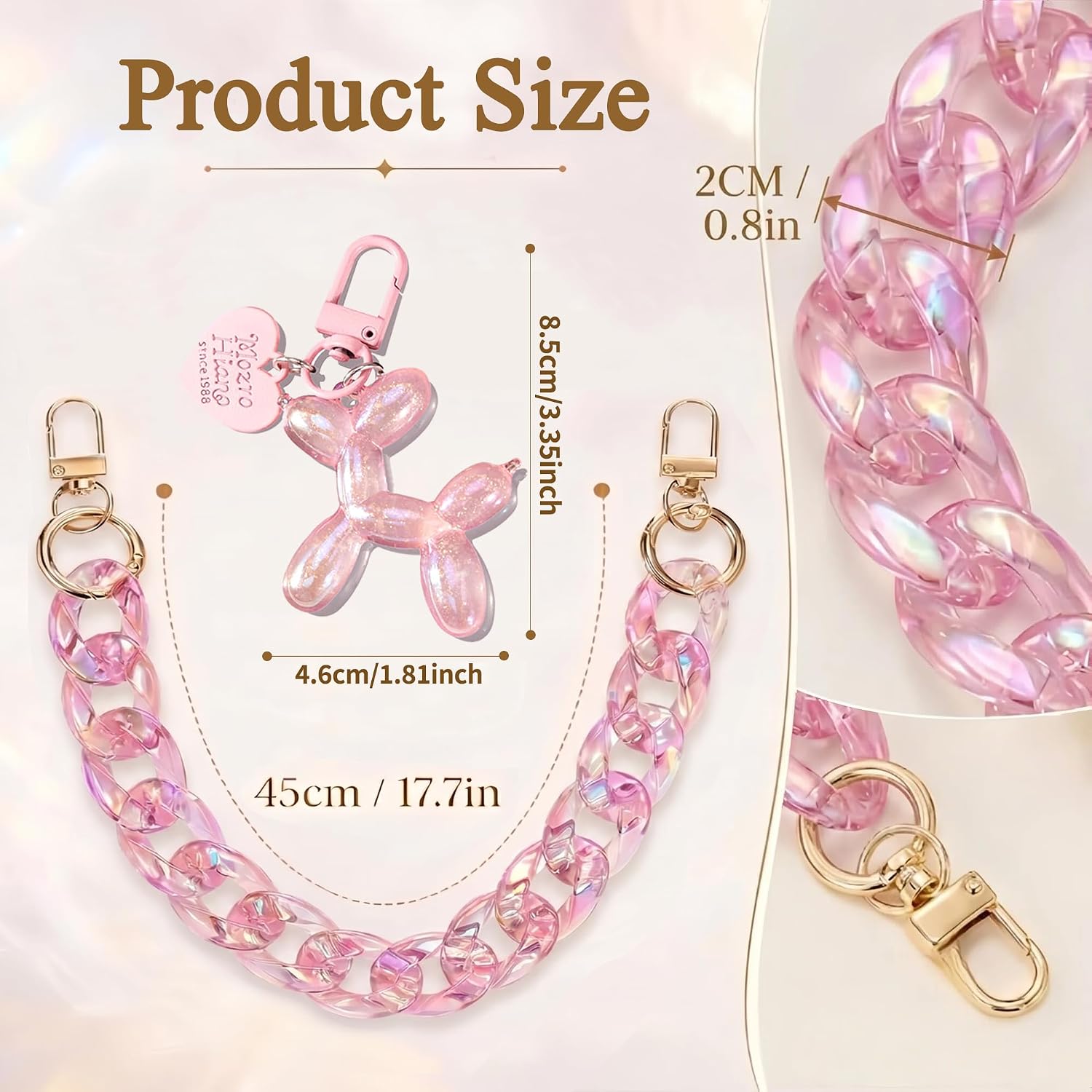 Gafario 5PCs Purse Charms Bag Extender Chain Strap Replacement with Pearl Leopard Bow Purse Charms for Tote Handbags Crossbody Accessories Gifts for Women Girls (5PCs Pink Dogs & Bow Strawberry Sets) image 2