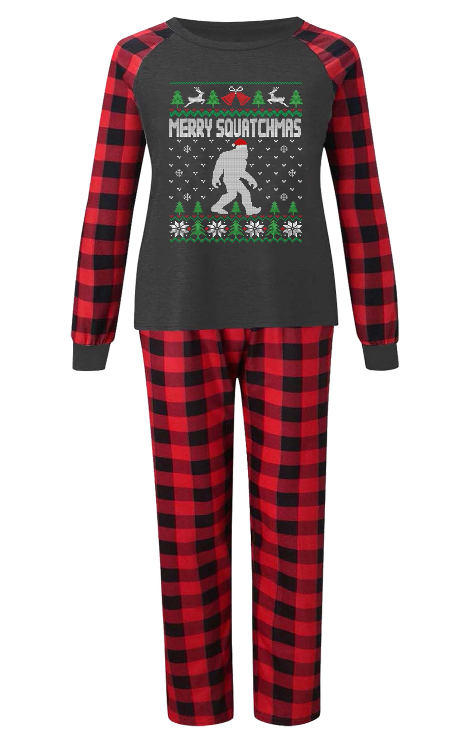 Women's Christmas Pajamas Sets Cute Gnome Graphic Long Sleeve Plaid Shirt and Pajama Pants Xmas Loungewear Set S-XXL
