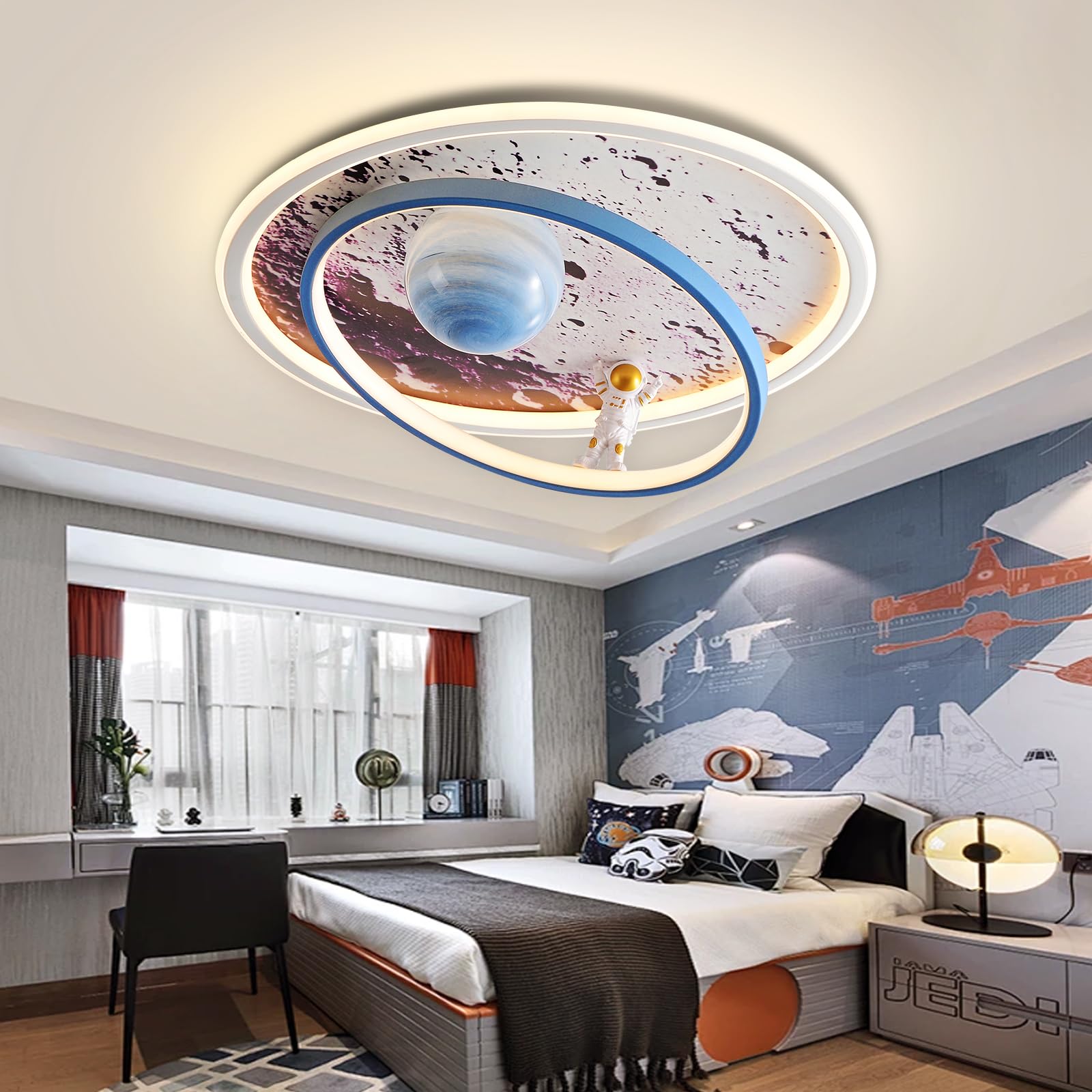 AHXIAOZN Lámpara LED Techo Niños, Lámpara Techo Astronauta 3D con Control Remoto, para Dormitorio de Niños y Niñas Lámpara Techo Regulable