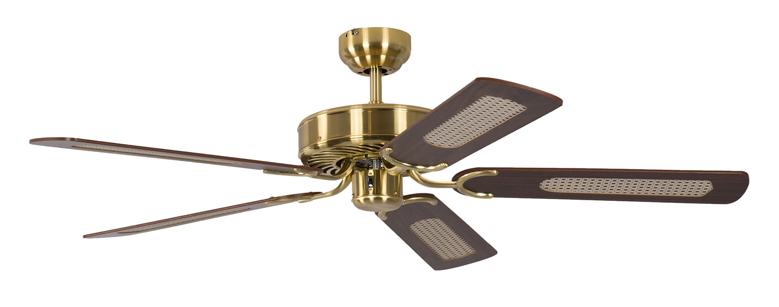 Ventilador de techo de latón Potkuri con palas reversibles nuez/nuez con incrustación de ratán, 132cm por Pepeo