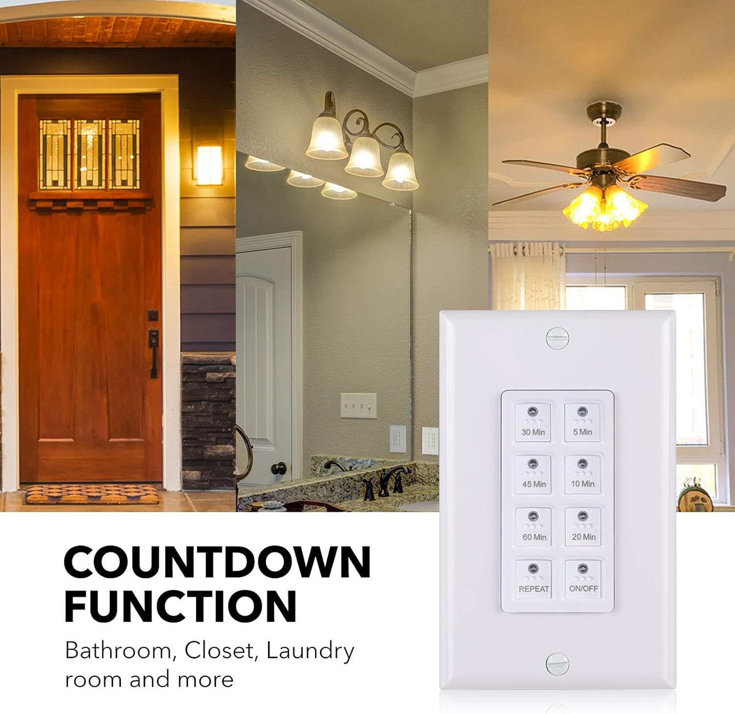 Flаѕh Dеаlѕ - 70% оƒƒ BN-LINK Countdown Digital in-Wall Timer Switch with Push Button 5-10-20-30-45-60mins, for Bathroom Fan ,in-Wall Light Timer, Neutral Required, Free Plate, White