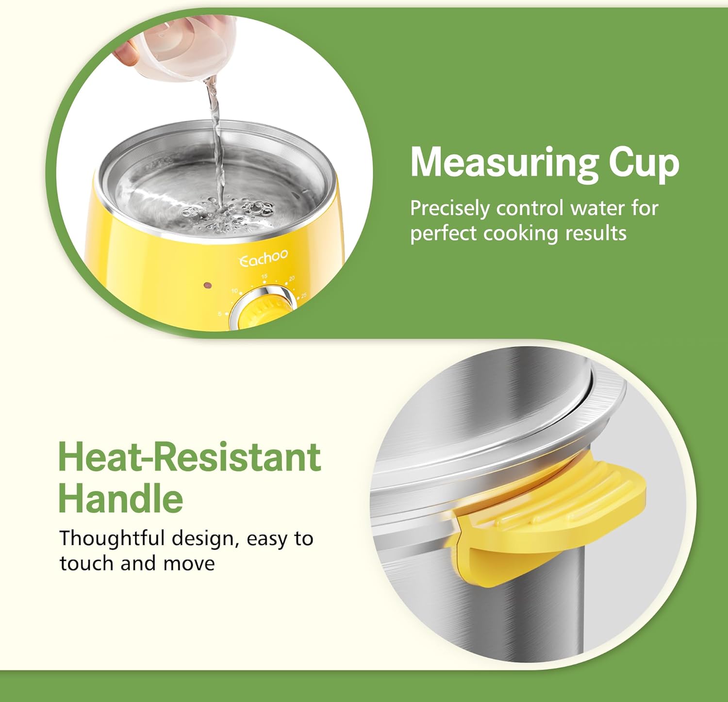 Hard Boiled Egg Cooker - CACHOO 14-Egg Rapid Stainless Steel Egg Boiler with 30-Min Timer & Auto Shut Off, Compact Electric Vegetable Steamer for Cooking, Dishwasher Safe, Retro Yellow