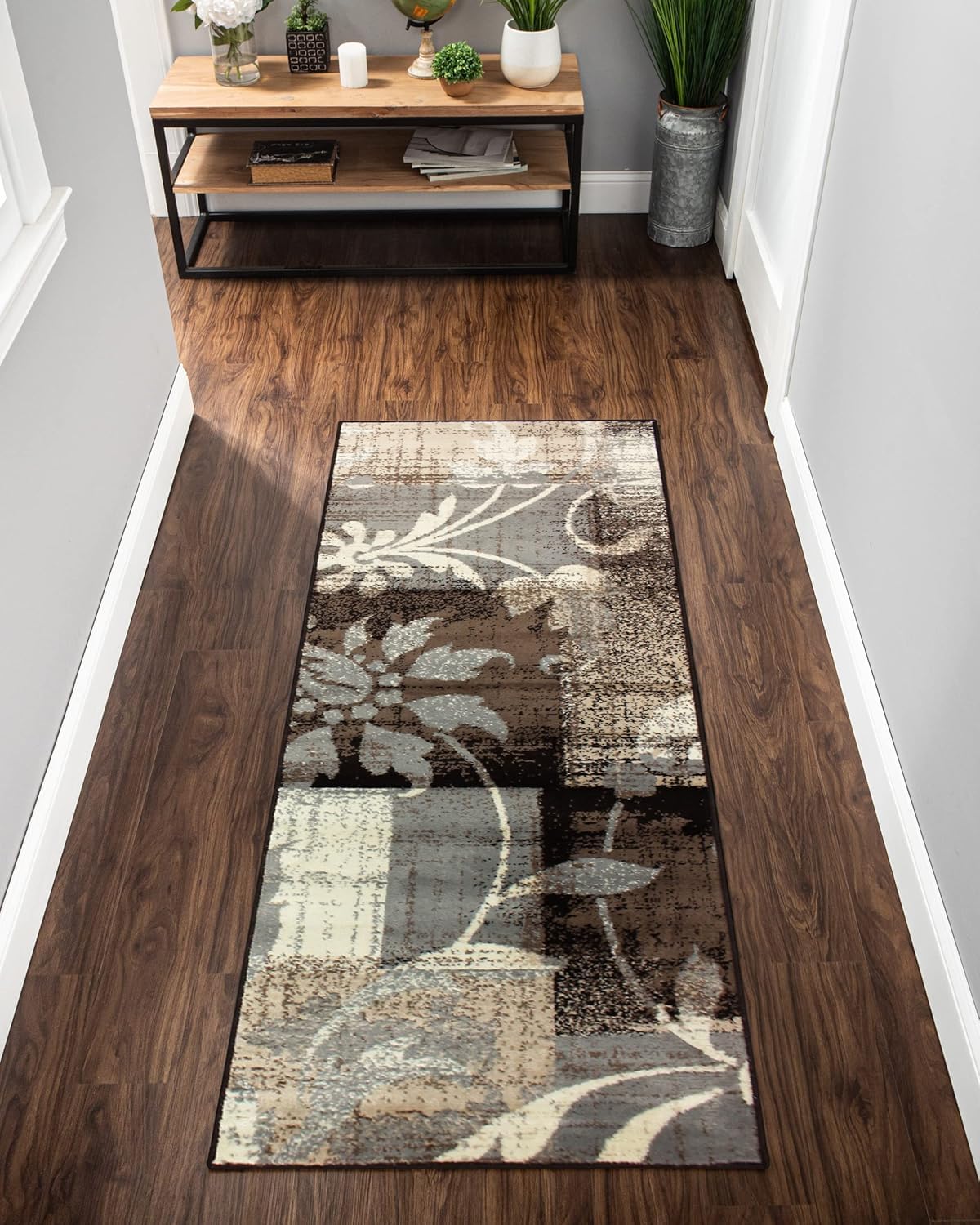 Tapis de couloir en peluche patchwork floral beige Superior 0,8x3m
