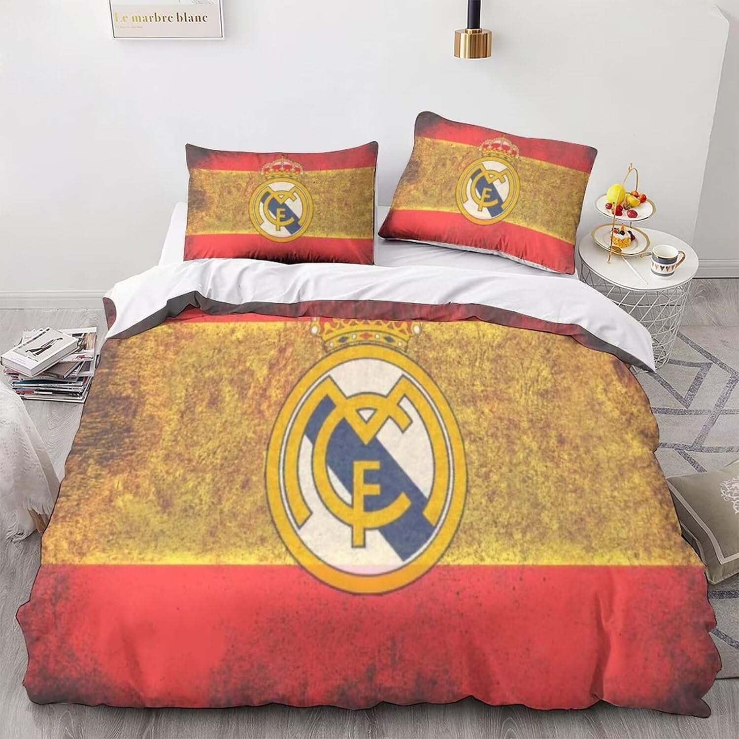 Enfunt-Home Football Club Quilt Cover Comforter Covers Duvet Cover for Teens And Adults Bedding Set with Pillow Cases Closure Soft Microfiber 3 Pieces Double 200 x 200 cm