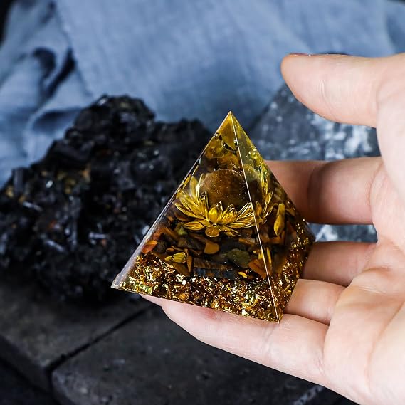 Orgone Pyramid Healing Crystals Set Positive Energy Generator for Meditation, Focus & Emotional Balance. Home Office Spiritual Decor Gift (Citrine)