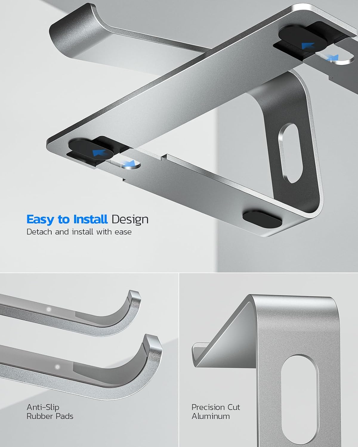 Nulaxy Full Aluminum Laptop Stand, Stable Support to 22 lbs, Silver