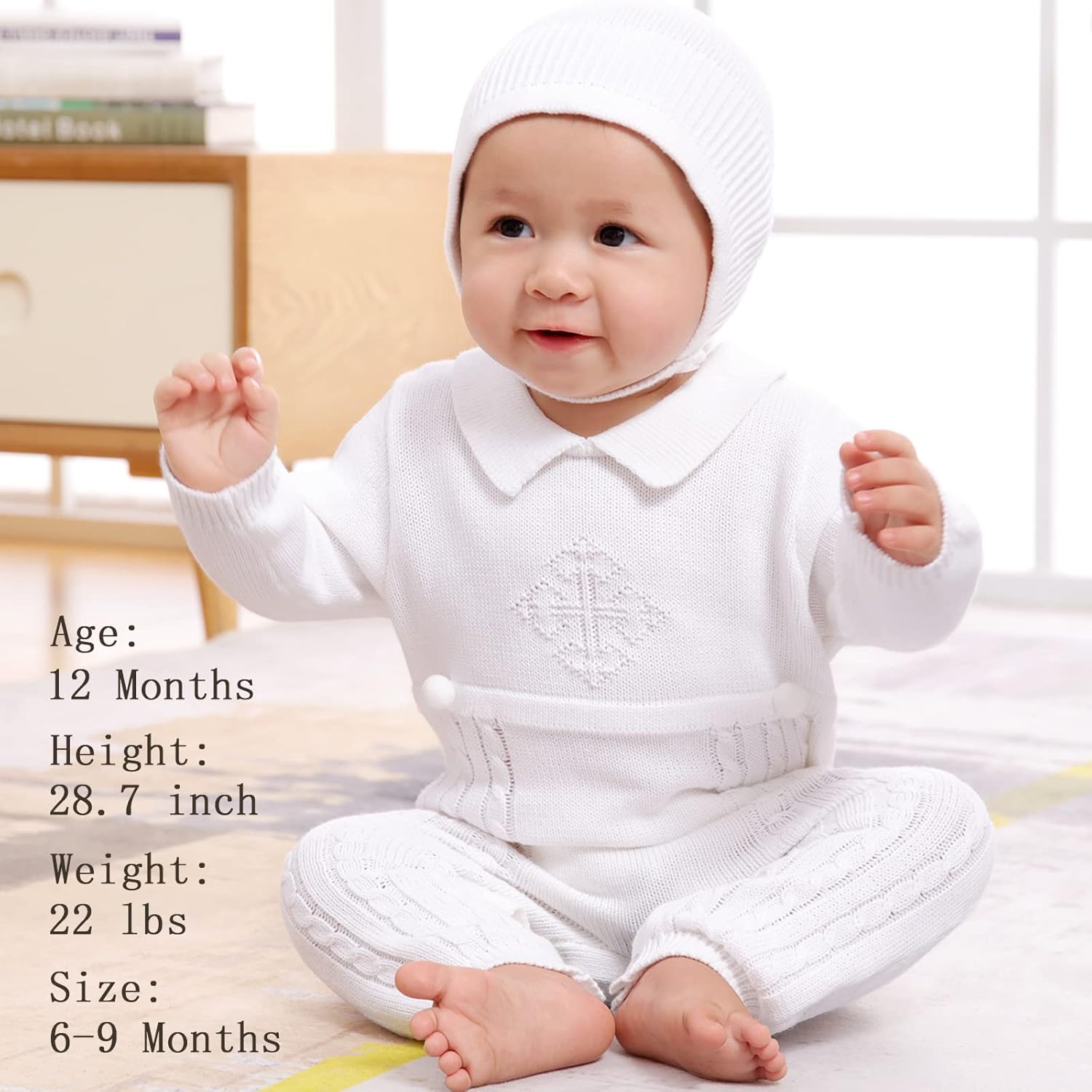 Booulfi Baby Boy's Christening Baptism Outfits Suit with Hat，Cross Detail - Image 2