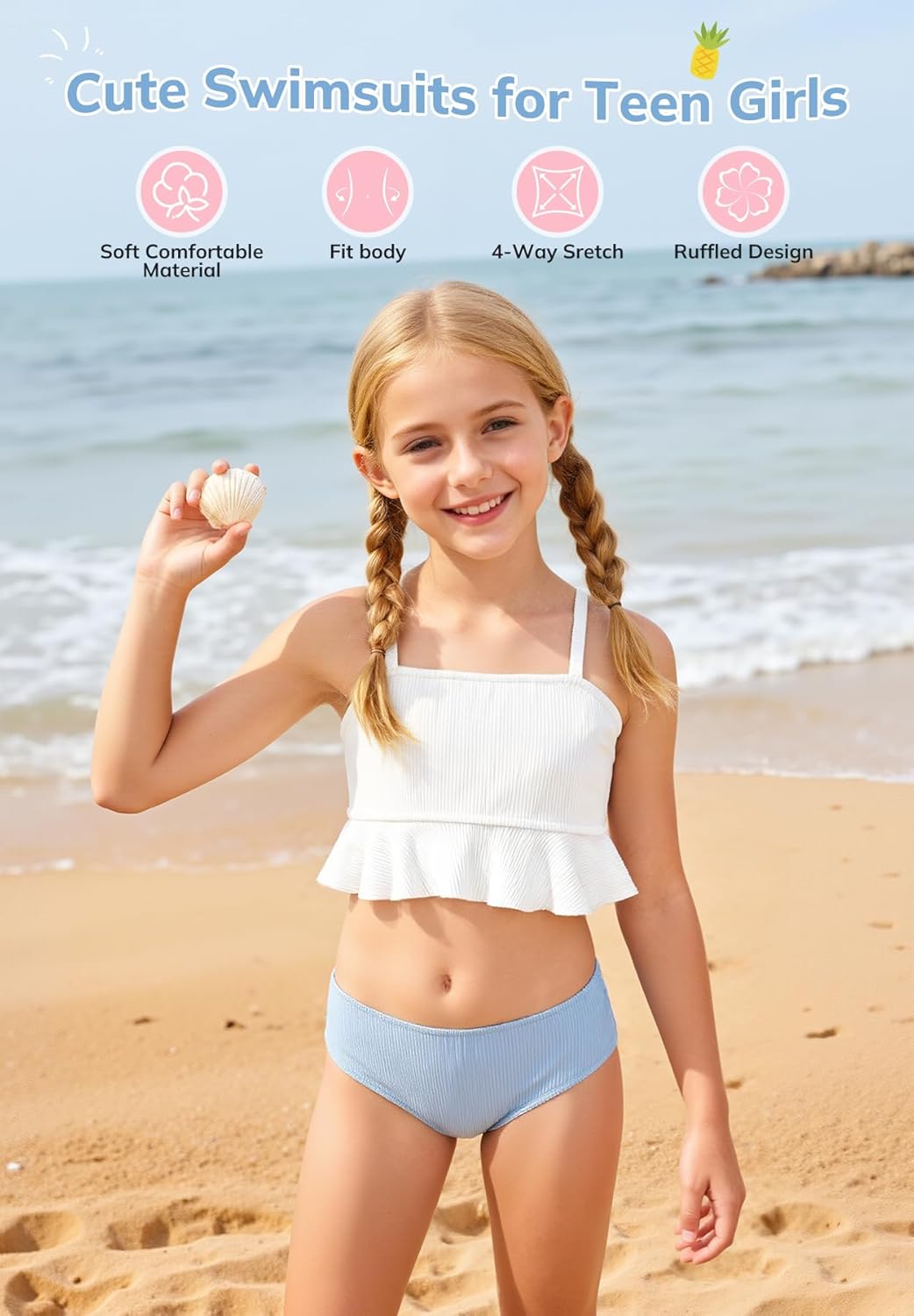 Zando Cute Swimsuits for Teen Girls Bikini 2 Piece Swimsuit Ruffle Swim Suit Beach Swimwear Bathing Suits for Teens 7-14 - Image 3