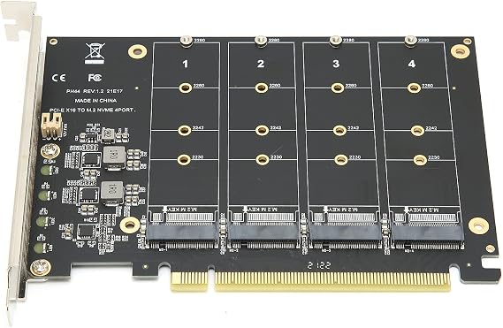 Ejoyous M.2 NVME PCIE Adapter, PCIE 4.0 3.0 Adapter Extension Card 4 Port M.2 NVMe SSD to PCIE X16 M Adapter Card Hard Drive Converter Reader Expansion Card (ph44)