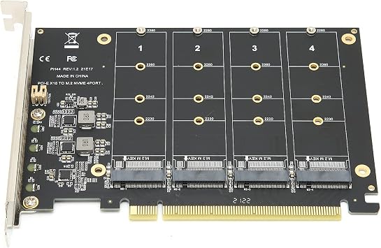 Ejoyous M.2 NVME PCIE Adapter, PCIE 4.0 3.0 Adapter Extension Card 4 Port M.2 NVMe SSD to PCIE X16 M Adapter Card Hard Drive Converter Reader Expansion Card (ph44)