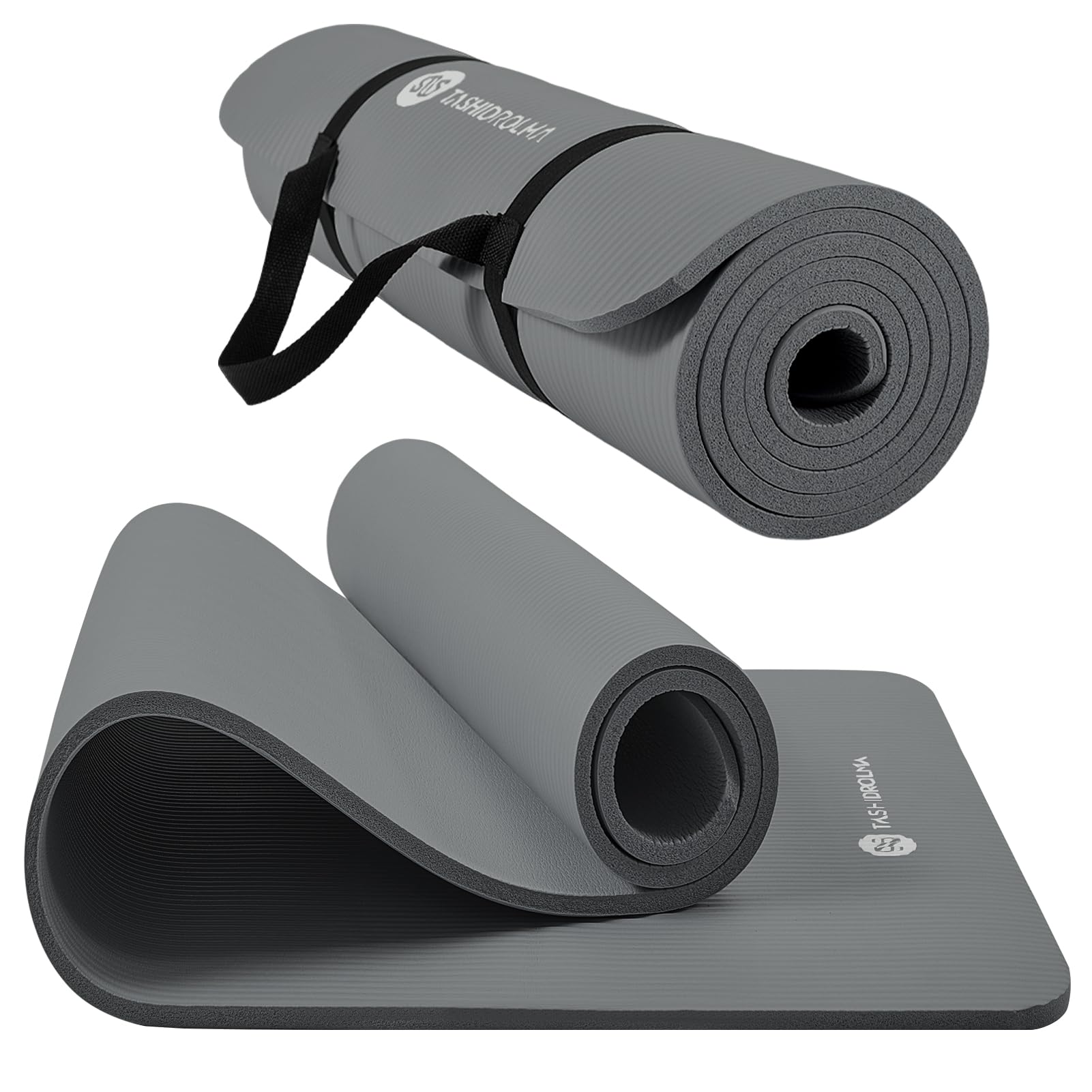 TASHIDROLMA Yoga Matte Dicker, NBR Yogamatte Rutschfest Mit Tragegurt, Für Gymnastikmatte, Fitnessmatte, Sportmatte, Trainingsmatte, Dicke 1cm (183x61cm)