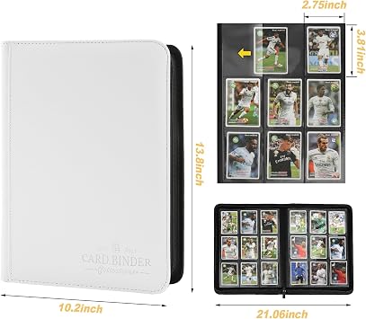 9 Pockets Card Binder,Premium Zip Trading Card Binder,540 Double Sided Pocket PU Collection Binder, Collector Album, Card Folder for MTG, TCG, Business Cards.(White)