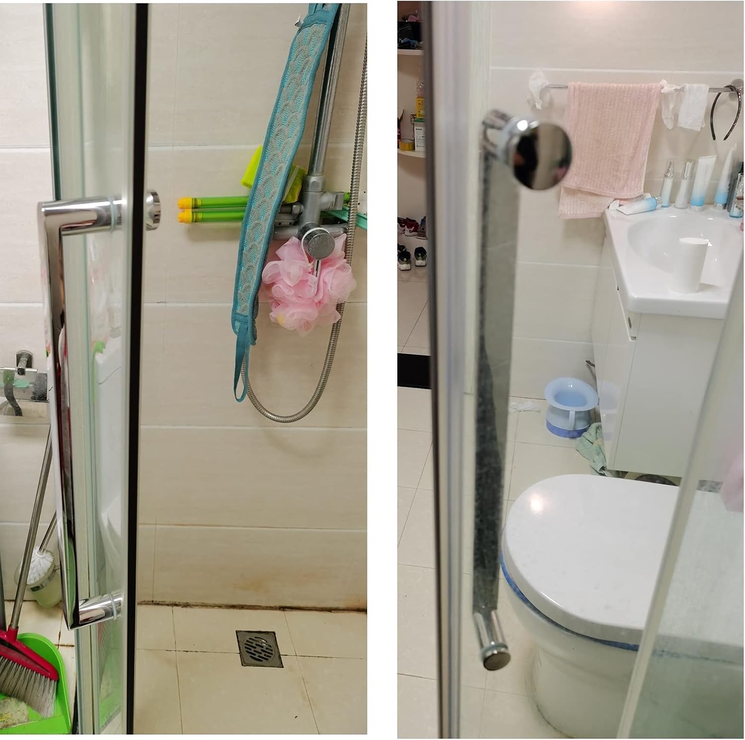 Sliding Glass Door Pull Handle Shower Doors Grab Bar Replacement Parts for Shower Enclosures Screen Internal/External Bathroom Door Knobs (Size : 425mm+450mm)