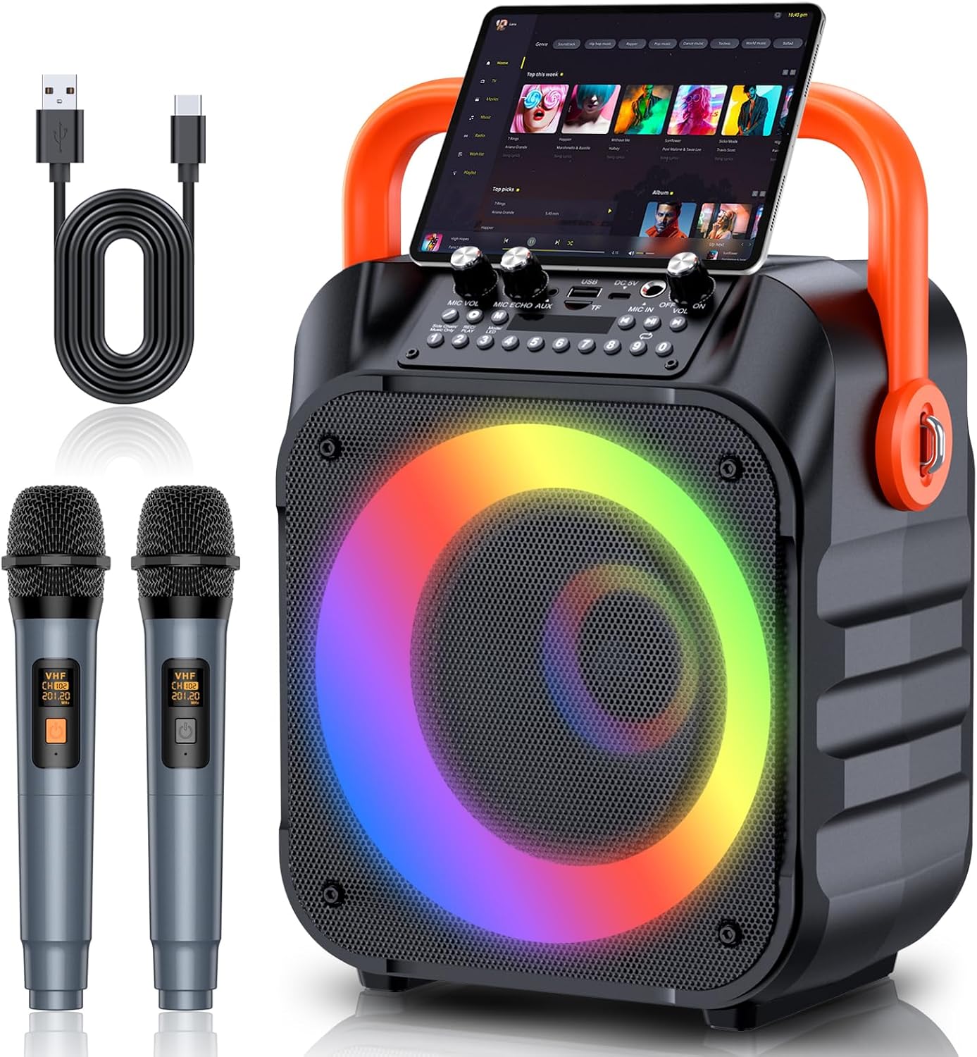 Karaoke Machine with 2 wireless mics, Bluetooth speaker