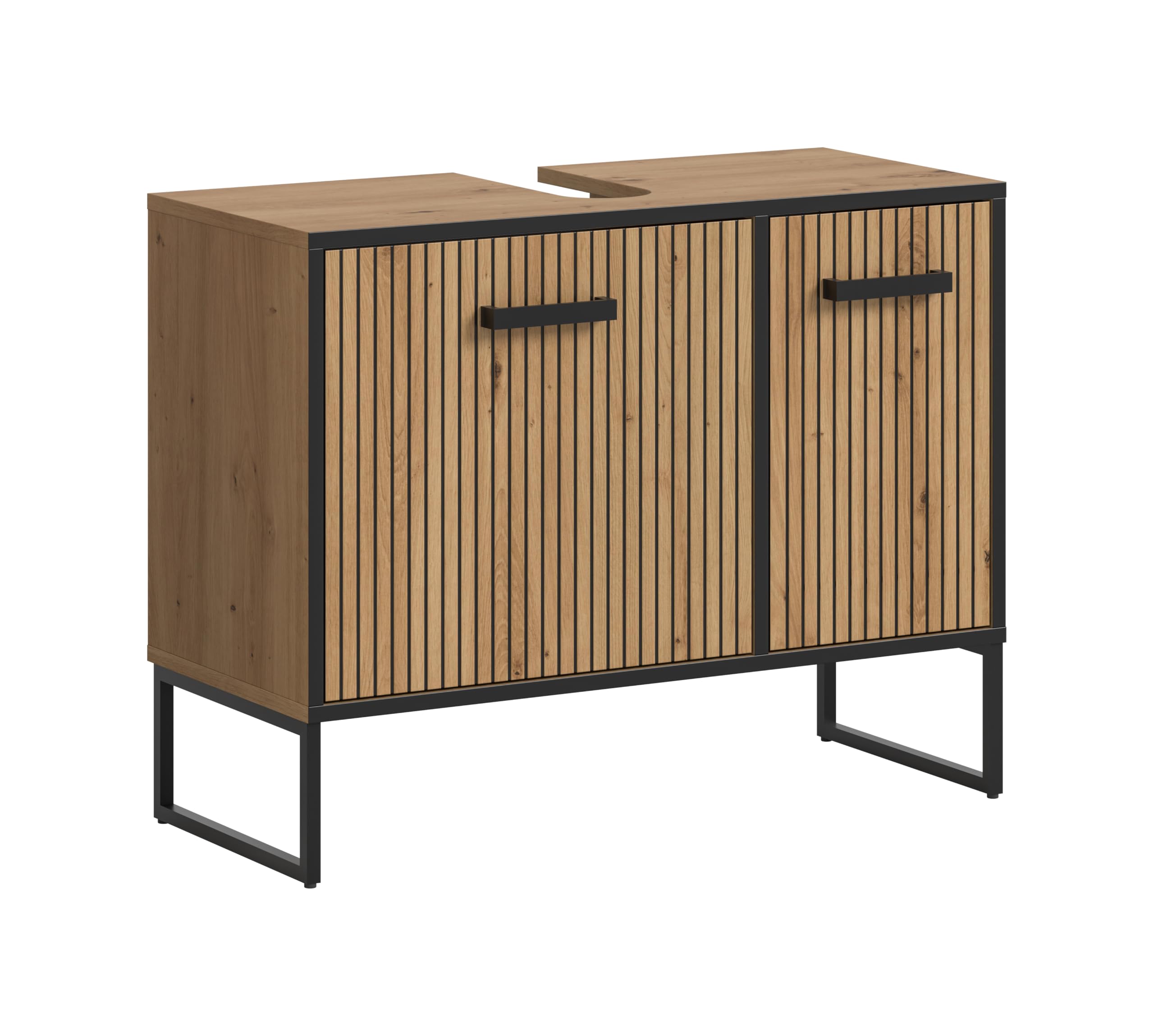 xonox.home Szafka pod umywalkę Bagno 80 x 63 x 36 cm z imitacji Artisan Oak – szafka dolna z 2 drzwiami, 4 półkami i wycięciem na syfon – dużo miejsca pod umywalką, wytrzymała i nowoczesna konstrukcja