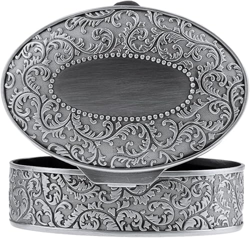 Joyero vintage, plateado, grabado superior, organizador clásico