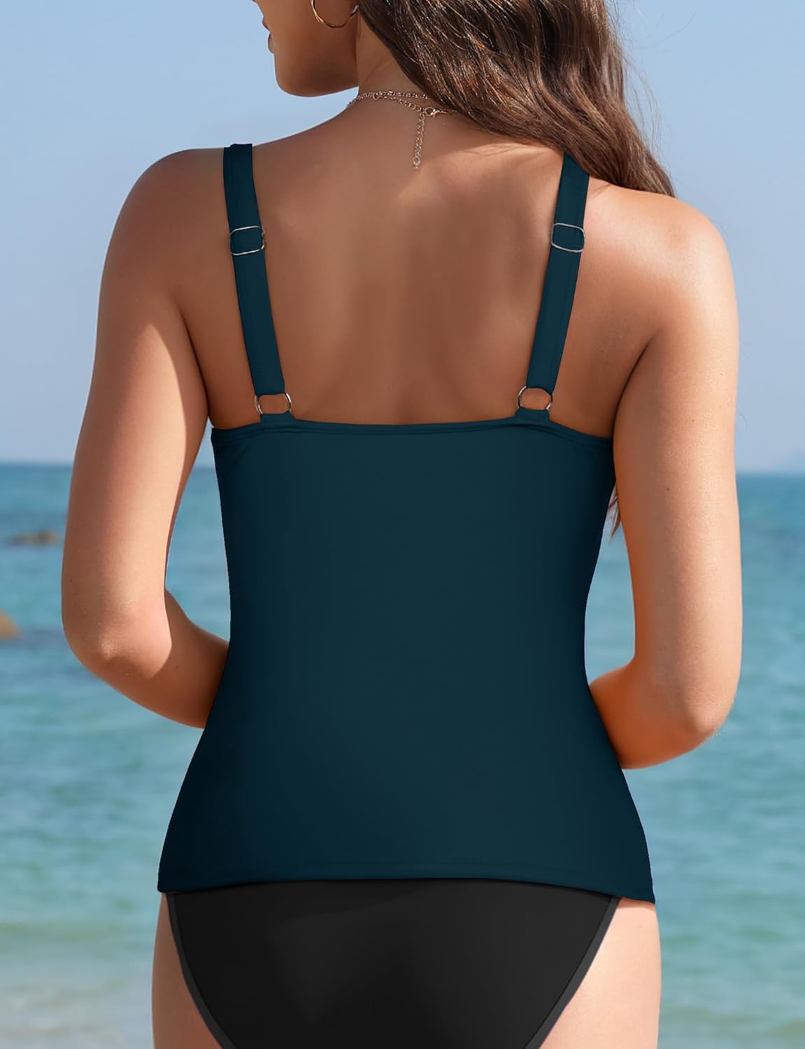 Women's Tankini Top Swimwear Top Only Tummy Control Bathing Suit Top Modest Swim Tank Tops with Built in Bra No Bottom Sporty Full Coverage Swimsuits Dark Teal - Image 3